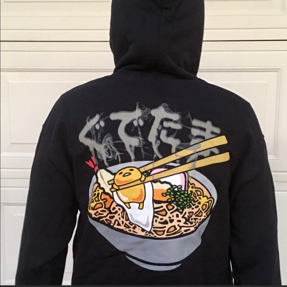 NWT, Sanrio Gudetama (lazy egg) black hoodie w/ kangaroo front pocket unisex.